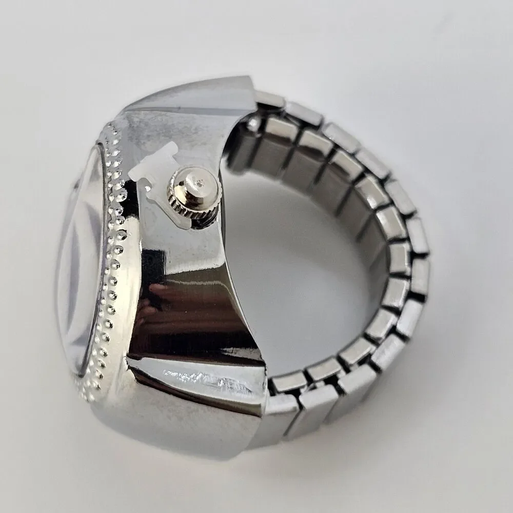 LOVE‎ Ring Watch Women Analog Purple Dial Quartz Watch Stretch Band Finger Watch